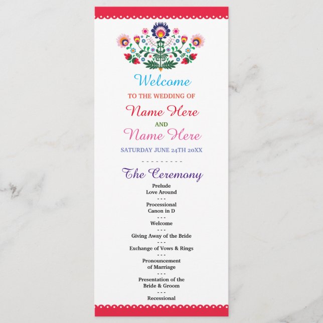 Fiesta Mexican Floral Wedding Program (Front)