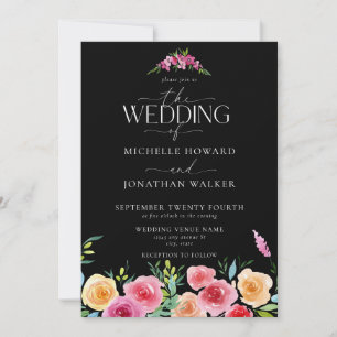 Fiesta Mexican Flowers Elegant Script Wedding Invitation