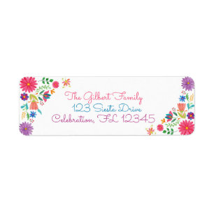 Fiesta Mexican Folk Watercolor Floral Birthday Tha Return Address Label
