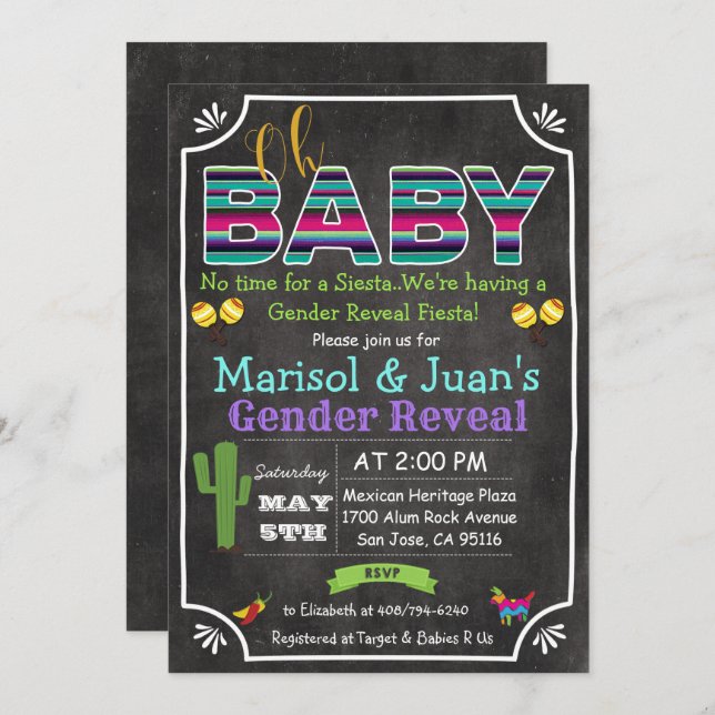 Fiesta Mexican Gender Revea Baby Shower Invitation (Front/Back)
