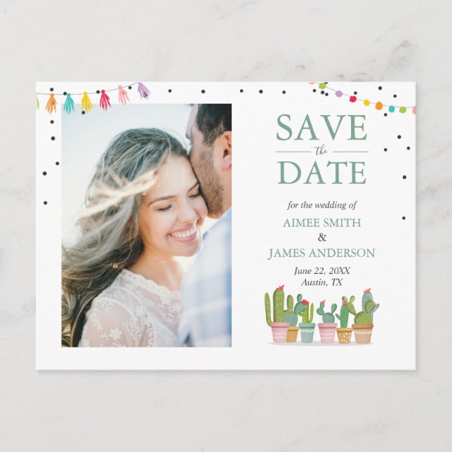 Fiesta Mexican Pastel Summer Cactus Save The Date Announcement Postcard (Front)