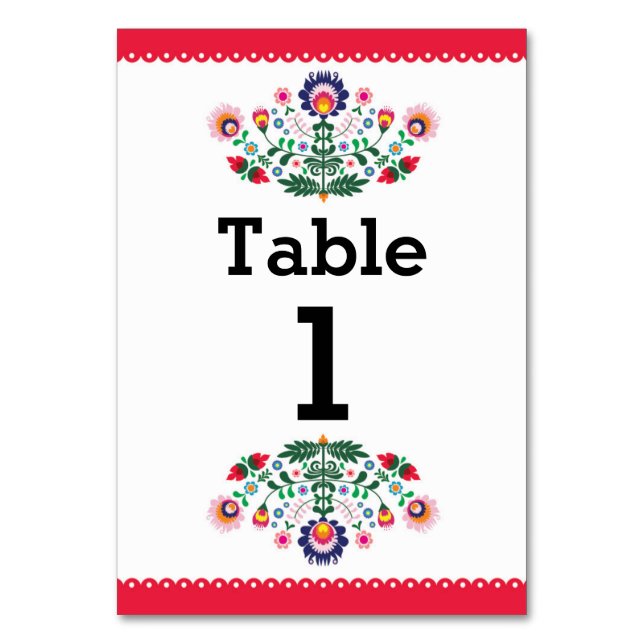 Fiesta Mexican Pattern Table Red Number Wedding Table Number (Front)