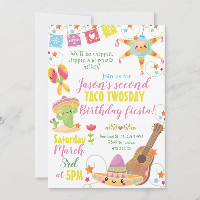 Fiesta Mexican Pinata Taco Twosday Birthday  Invit Invitation (Front)