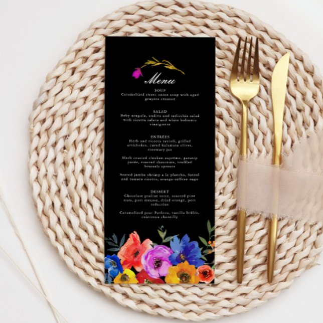 Fiesta Mexican Spanish Colourful Floral Wedding Menu (Creator Uploaded)