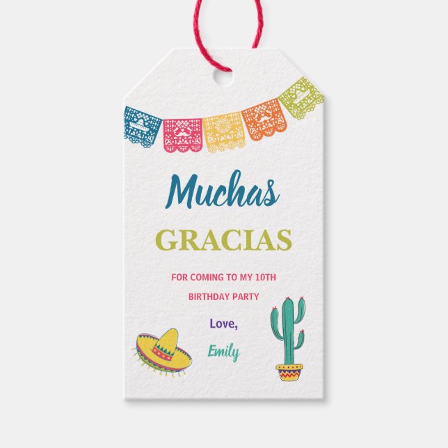 Fiesta Mexican Thank You Muchas Gracias party Gift Tags (Front)