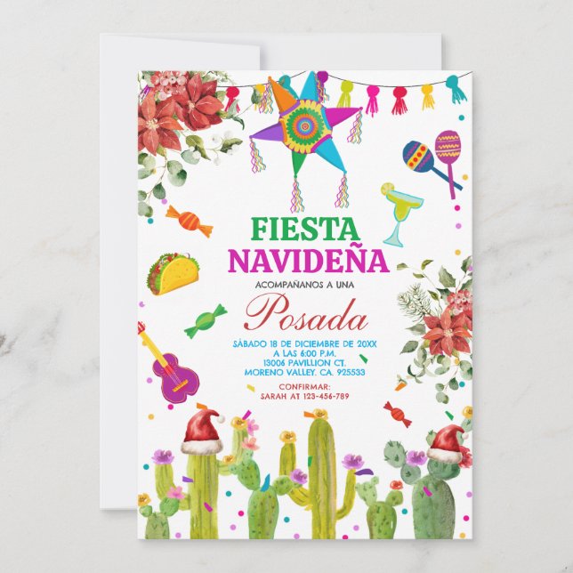 Fiesta Mexicana Navideña Posada Christmas Cactus Invitation (Front)