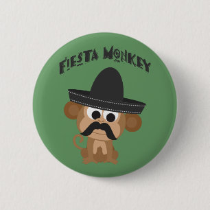 Fiesta Monkey with a Mustach and Mexican Sombrero 6 Cm Round Badge
