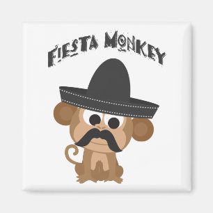 Fiesta Monkey with a Mustach and Mexican Sombrero Magnet