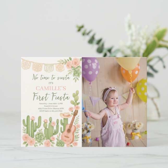 Fiesta No Time To Siesta Birthday Party Photo Invitation (Standing Front)