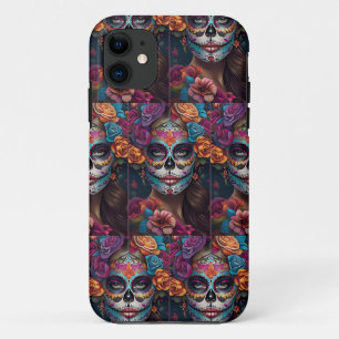 Fiesta of Colours: Woman in Sugar Skull Makeup Art iPhone 11 Case