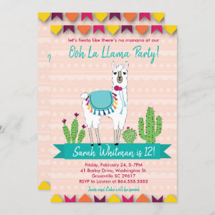 Fiesta, Ooh La Llama Birthday Invitation