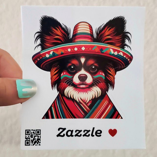 Fiesta Papillon Dog Wearing Sombrero and Sarape   (Fiesta Papillon Dog Wearing Sombrero and Sarape Sticker)
