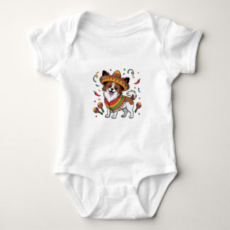 Fiesta Papillon Dog Wearing Sombrero and Sarape Baby Bodysuit