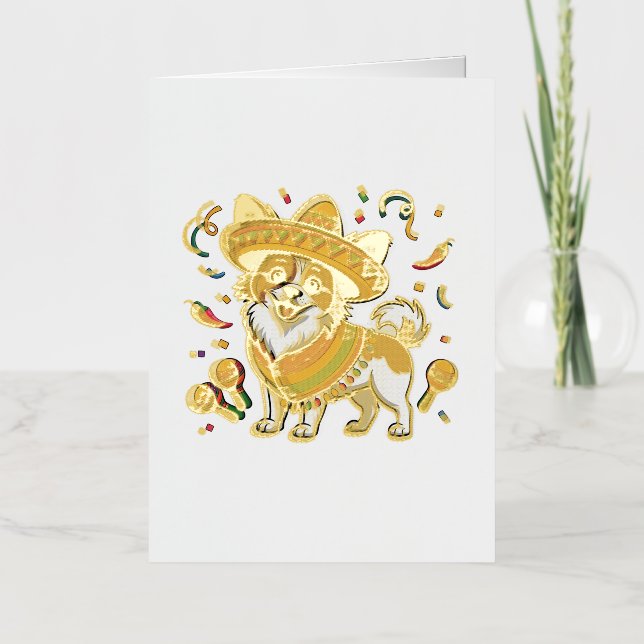 Fiesta Papillon Dog Wearing Sombrero and Sarape Foil Greeting Card (Front)