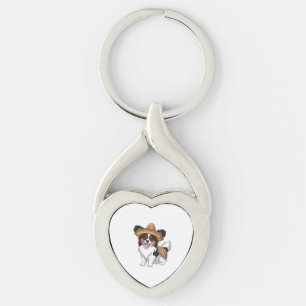 Fiesta Papillon Dog Wearing Sombrero and Sarape Key Ring