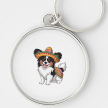 Fiesta Papillon Dog Wearing Sombrero and Sarape