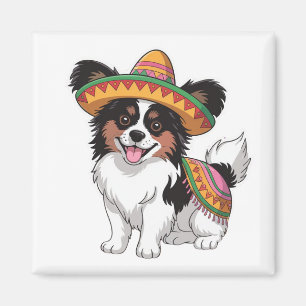 Fiesta Papillon Dog Wearing Sombrero and Sarape Magnet