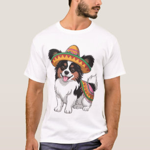 Fiesta Papillon Dog Wearing Sombrero and Sarape T-Shirt