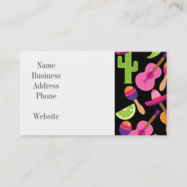 Fiesta Party Sombrero Cactus Limes Peppers Maracas Business Card (Front)