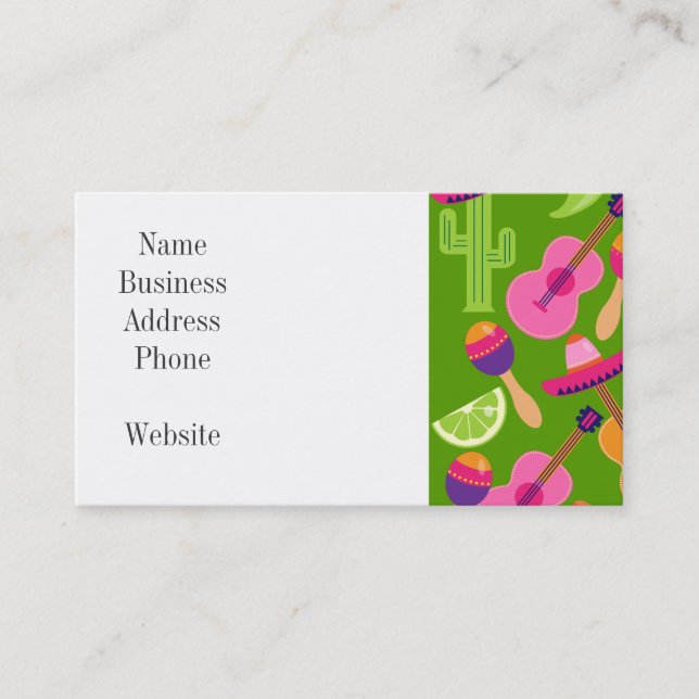 Fiesta Party Sombrero Cactus Limes Peppers Maracas Business Card (Front)