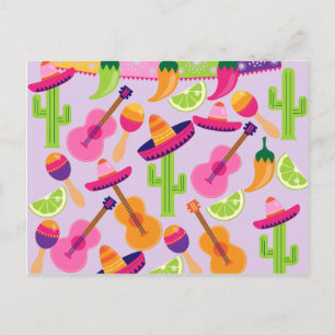 Fiesta Party Sombrero Cactus Limes Peppers Maracas Postcard