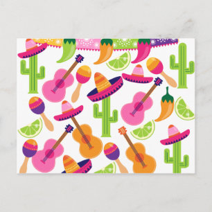 Fiesta Party Sombrero Cactus Limes Peppers Maracas Postcard