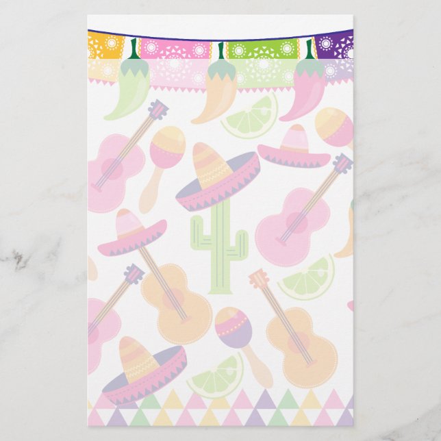 Fiesta Party Sombrero Cactus Limes Peppers Maracas Stationery (Front)