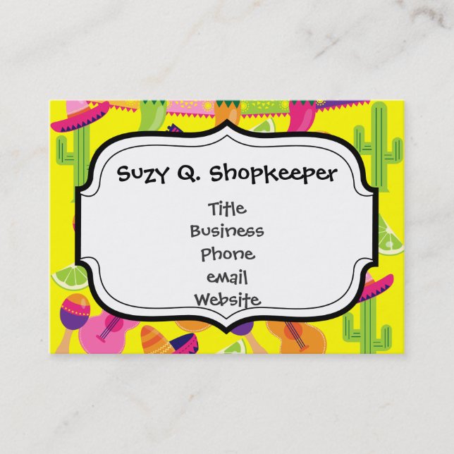Fiesta Party Sombrero Limes Guitar Maraca Saguaro Business Card (Front)