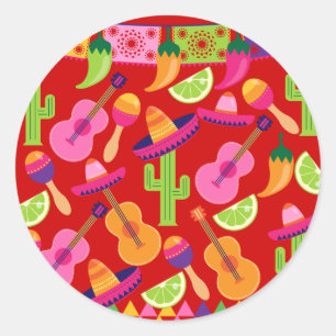 Fiesta Party Sombrero Limes Guitar Maraca Saguaro Classic Round Sticker