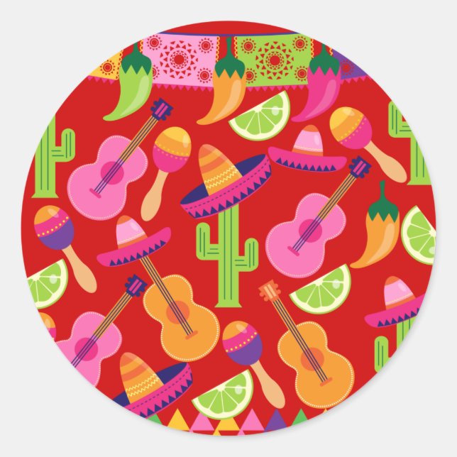 Fiesta Party Sombrero Limes Guitar Maraca Saguaro Classic Round Sticker (Front)