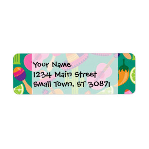Fiesta Party Sombrero Limes Guitar Maraca Saguaro Return Address Label