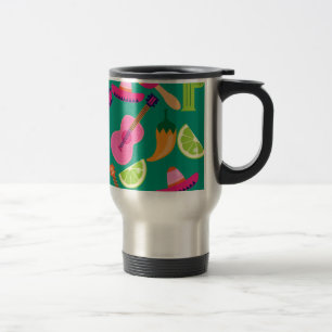 Fiesta Party Sombrero Limes Guitar Maraca Saguaro Travel Mug