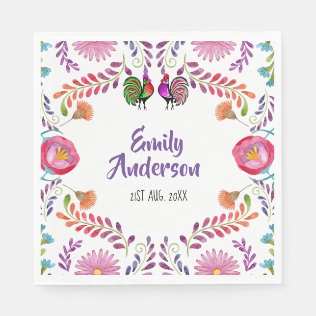 FIESTA Partyware Personalised Folk Art Flowers Napkin (Front)