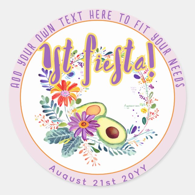 FIESTA Pink Avocado Folkart Flowers Custom Classic Round Sticker (Front)