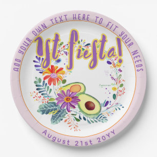 FIESTA Pink Avocado Folkart Flowers Custom Paper Plate