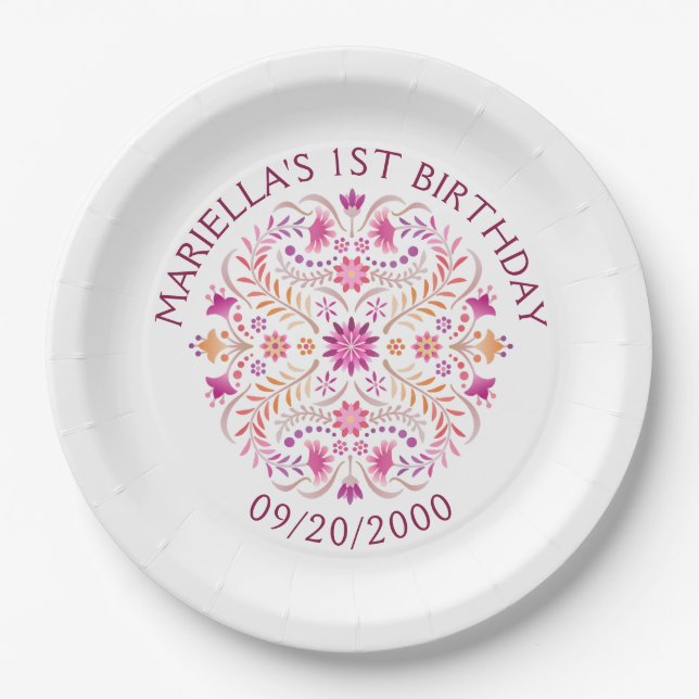 Fiesta Pink Birthday Shower Wedding Paper Plate (Front)