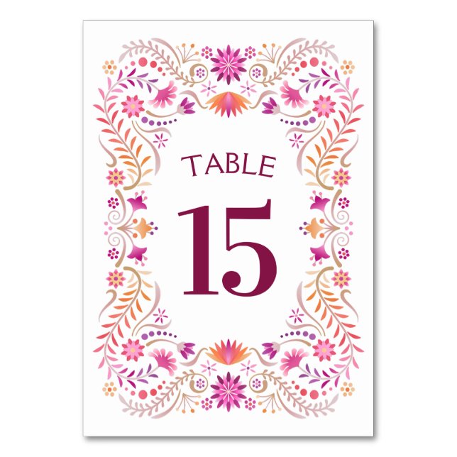 Fiesta Pink Birthday Shower Wedding Table Number (Front)