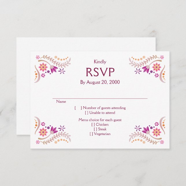 Fiesta Pink Wedding Quinceañera RSVP (Front/Back)