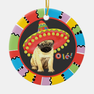 Fiesta Pug Ceramic Ornament