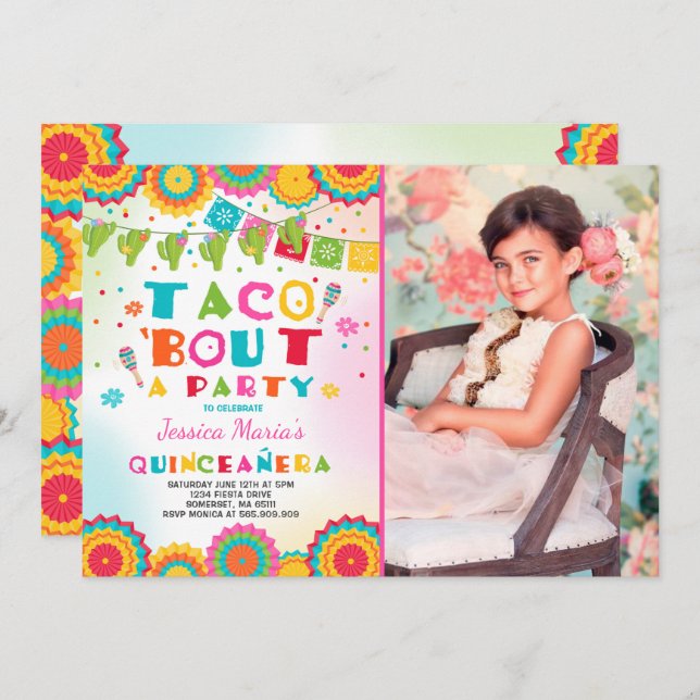 Fiesta Quinceanera Invitation Taco Bout A Party (Front/Back)