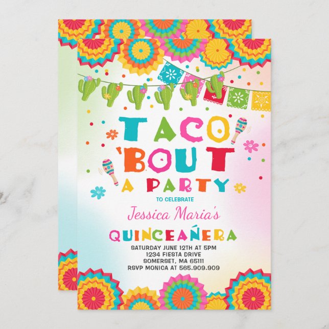Fiesta Quinceanera Invitation Taco Bout A Party (Front/Back)