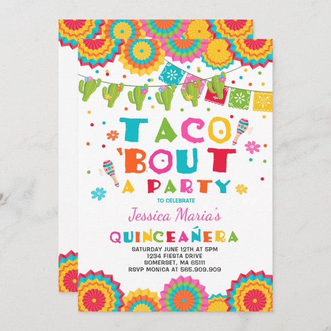 Fiesta Quinceanera Invitation Taco Bout A Party (Front/Back)