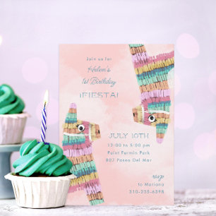 Fiesta Rainbow Llama Piñata 1st Birthday Invitation