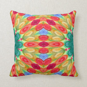 fiesta red, blue, green, yellow and orange batik cushion