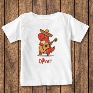 Fiesta Red Dinosaur with Sombrero & Guitar Baby T-Shirt