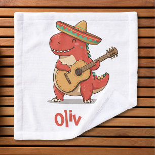 Fiesta Red Dinosaur with Sombrero & Guitar Wash Cloth
