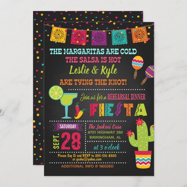 Fiesta Rehearsal Dinner Invitation - Black (Front/Back)