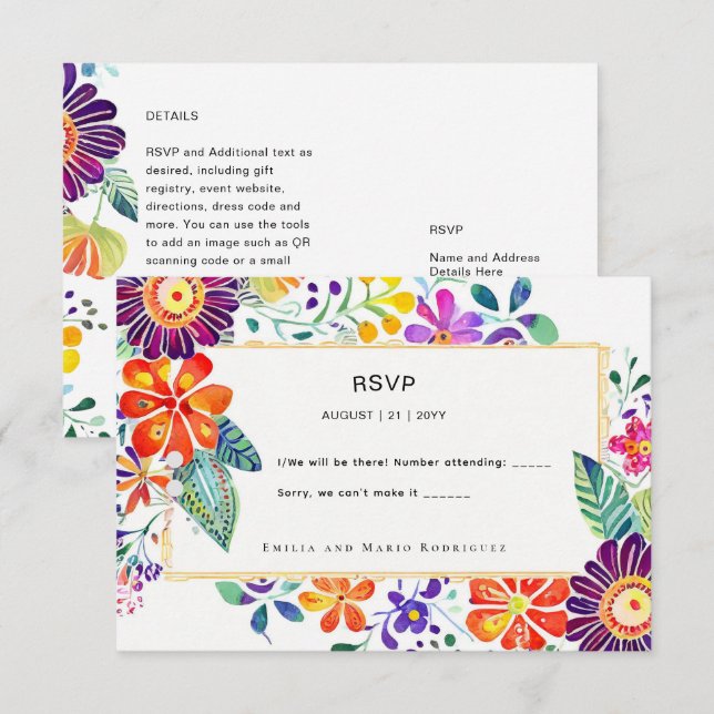 FIESTA RSVP Folkart Flowers Card (Front/Back)