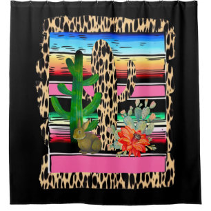 Fiesta Serape Cheetah Cactus Flower Cacti Rabbit Shower Curtain