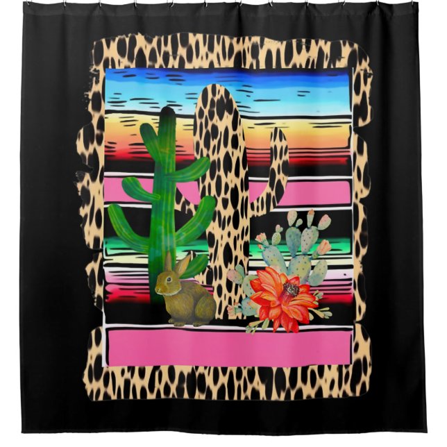 Fiesta Serape Cheetah Cactus Flower Cacti Rabbit Shower Curtain (Front)
